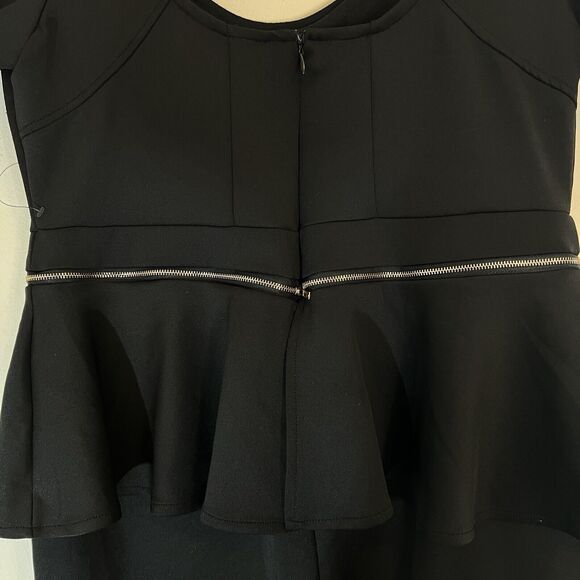 Eloquii Women’s Jumpsuit Sz 14 Black Open Back Zip Off Peplum Scuba Knit - Picture 5 of 9